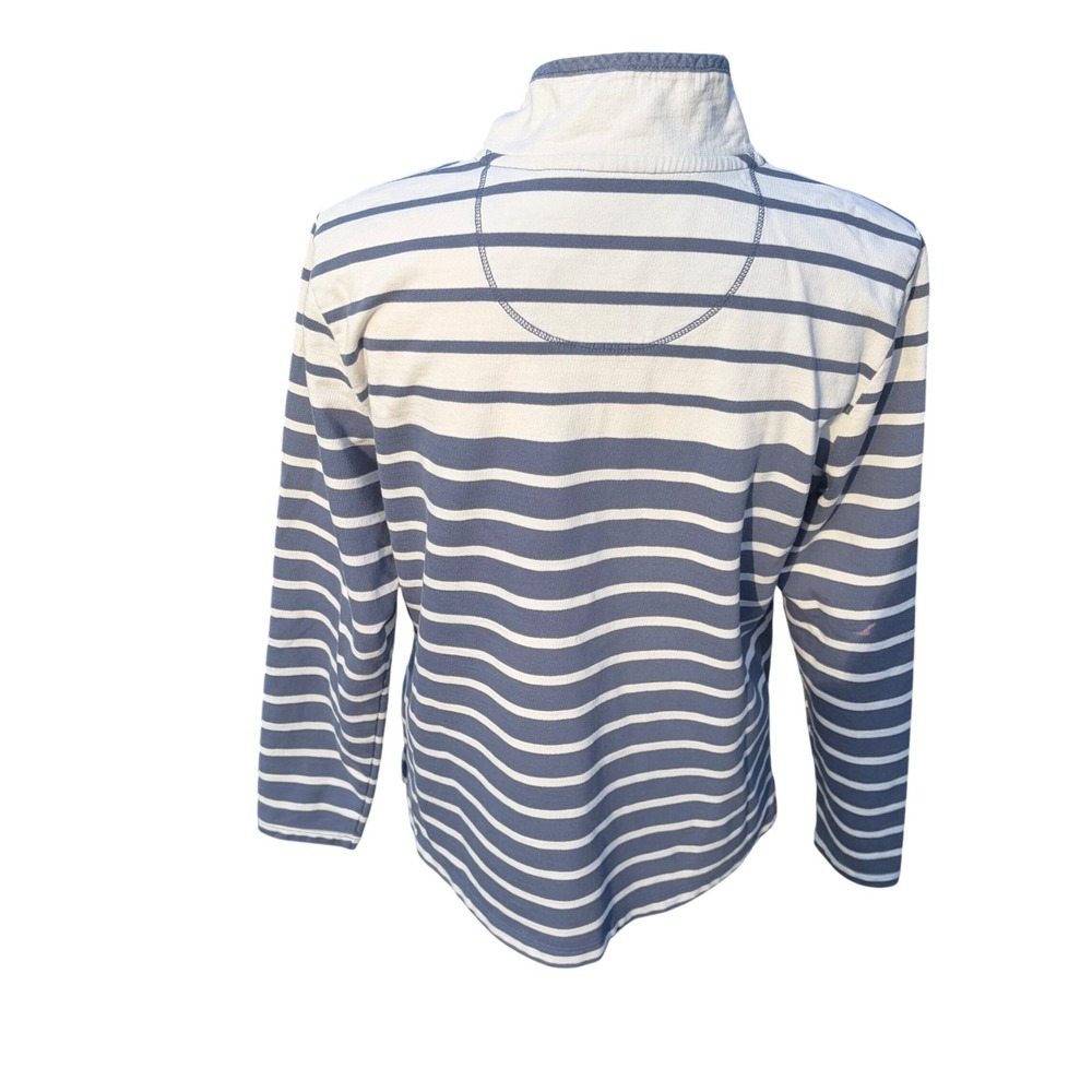 LL Bean Women's Blue White Striped Snap Sweatshirt Petite Medium Nautical Preppy - Picture 3 of 9